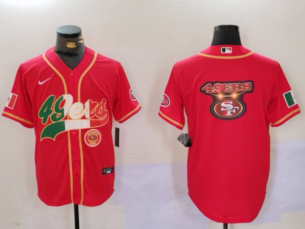 Men's San Francisco 49ers Team Big Logo Red With Patch Cool Base Stitched Baseball Jerseys