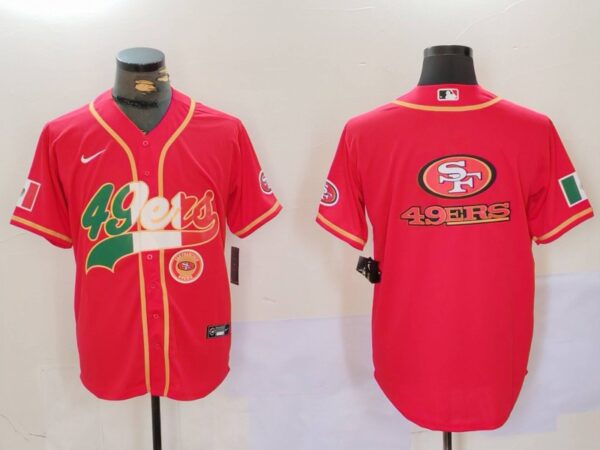 Men's San Francisco 49ers Team Big Logo Red With Patch Cool Base Stitched Baseball Jerseys
