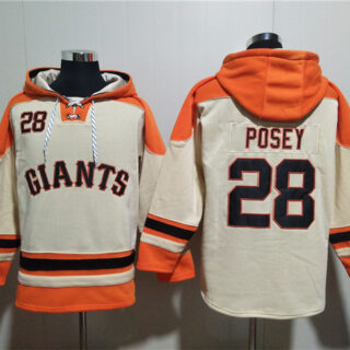 Men's San Francisco Giants #28 Buster Posey Cream Ageless Must-Have Lace-Up Pullover Hoodie