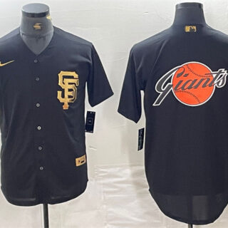 Men's San Francisco Giants Black Team Big Logo Cool Base Stitched Baseball Jersey 4