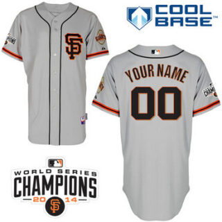 Men's San Francisco Giants Customized 2014 World Series Champion Patch Gray Road 2 Jersey