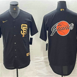 Men's San Francisco Giants Team Big Logo Black Gold Cool Base Stitched Baseball Jerseys