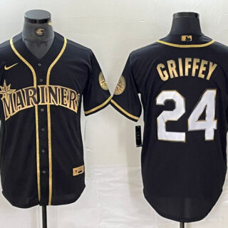 Men's Seattle Mariners #24 Ken Griffey Jr Black 2021 Golden Edition Stitched Cool Base Nike Jersey