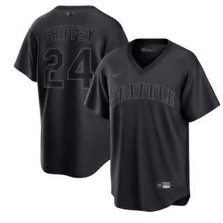 Men's Seattle Mariners #24 Ken Griffey Jr. Black Pitch Black Fashion Replica Stitched Jersey