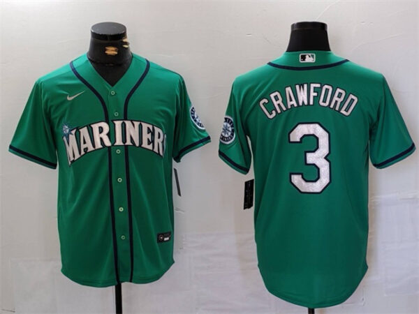 Men's Seattle Mariners #3 J.P. Crawford Aqua Cool Base Stitched Jersey