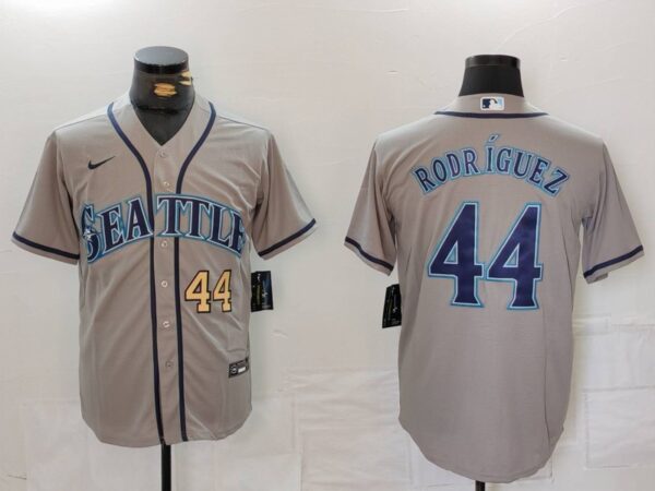 Men's Seattle Mariners #44 Julio Rodríguez Grey Cool Base Stitched Jerseys
