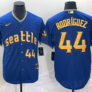 Men's Seattle Mariners #44 Julio Rodriguez Royal 2023 City Connect Cool Base With Patch Stitched Baseball Jersey