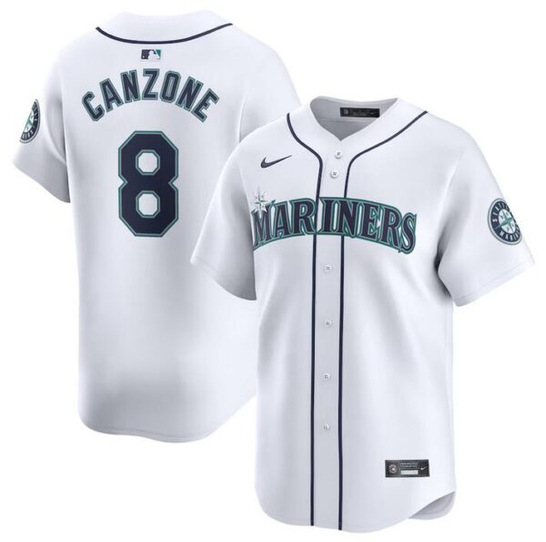 Men's Seattle Mariners #8 Dominic Canzone White Home Limited Stitched Jersey