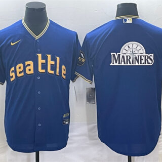 Men's Seattle Mariners Royal 2023 City Connect Team Big Logo Cool Base Stitched Baseball Jersey