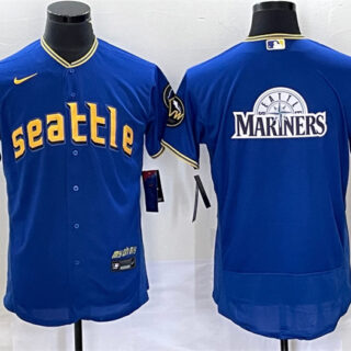 Men's Seattle Mariners Royal Team Big Logo 2023 City Connect Flex Base Stitched Jersey