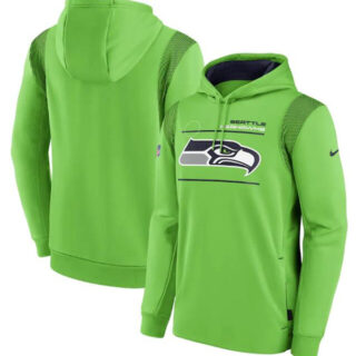 Men's Seattle Seahawks 2021 Neon Green Sideline Logo Performance Pullover Hoodie