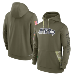 Men's Seattle Seahawks 2022 Olive Salute To Service Therma Performance Pullover Hoodie