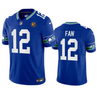 Men's Seattle Seahawks #12 Fan Royal 2023 F.U.S.E. Throwback With John Madden Patch Vapor Limited Stitched Football Jersey