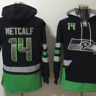 Men's Seattle Seahawks #14 D.K. Metcalf Black Green Ageless Must-Have Lace-Up Pullover Hoodie