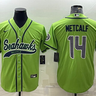 Men's Seattle Seahawks #14 DK Metcalf Green With Patch Cool Base Stitched Baseball Jersey