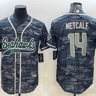 Men's Seattle Seahawks #14 DK Metcalf Grey Camo With Patch Cool Base Stitched Baseball Jersey