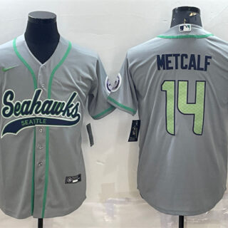 Men's Seattle Seahawks #14 DK Metcalf Grey With Patch Cool Base Stitched Baseball Jersey