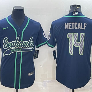 Men's Seattle Seahawks #14 DK Metcalf Navy With Patch Cool Base Stitched Baseball Jersey