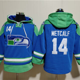 Men's Seattle Seahawks #14 DK Metcalf Royal Ageless Must-Have Lace-Up Pullover Hoodie