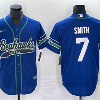 Men's Seattle Seahawks #7 Geno Smith Royal Throwback Cool Base Stitched Baseball Jersey