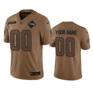 Men's Seattle Seahawks Active Player Custom 2023 Brown Salute To Service Limited Stitched Football Jersey
