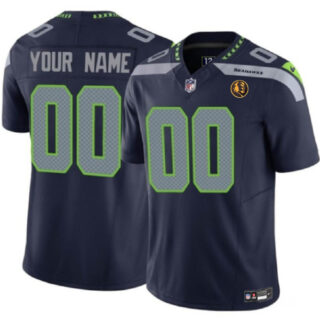 Men's Seattle Seahawks Active Player Custom Navy 2023 F.U.S.E. With John Madden Patch Vapor Limited Stitched Football Jersey