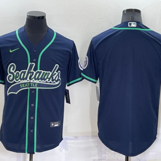 Men's Seattle Seahawks Blank Navy Cool Base Stitched Baseball Jersey