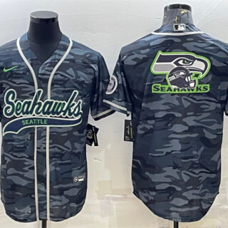 Men's Seattle Seahawks Grey Camo Team Big Logo With Patch Cool Base Stitched Baseball Jersey