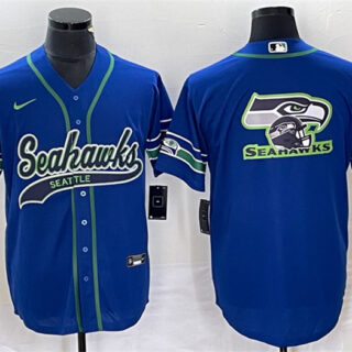 Men's Seattle Seahawks Royal Throwback Team Big Logo Cool Base Stitched Baseball Jersey