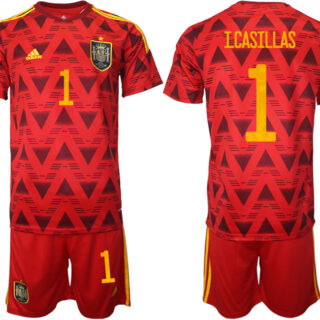 Men's Spain #1 Iker Casillas Red Home Soccer Jersey Suit