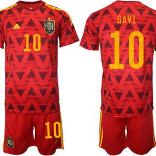Men's Spain #10 Gavi Red Home Soccer Jersey Suit