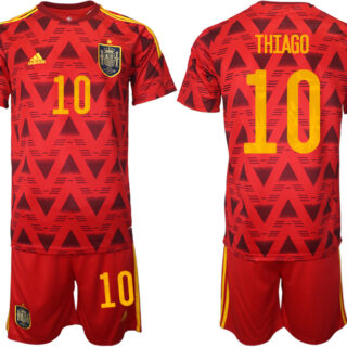 Men's Spain #10 Thiago Red Home Soccer Jersey Suit