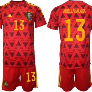 Men's Spain #13 Arrizabalaga Red Home Soccer Jersey Suit