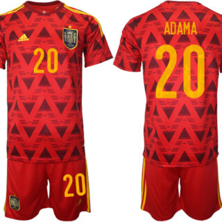 Men's Spain #20 Adama Red Home Soccer Jersey Suit
