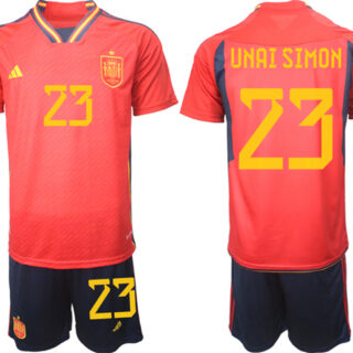 Men's Spain #23 Unai Simon Red Home Soccer Jersey Suit