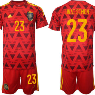 Men's Spain #23 Unai Simon Red Home Soccer Jersey Suit