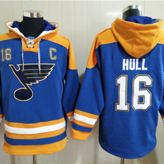 Men's St. Louis Blues #16 Brett Hull Blue Ageless Must-Have Lace-Up Pullover Hoodie