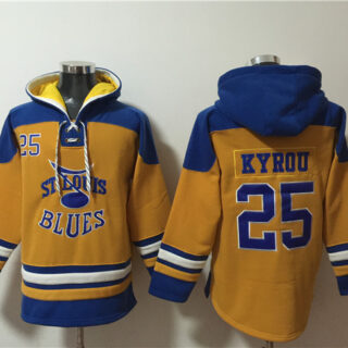Men's St. Louis Blues #25 Jordan Kyrou Yellow Ageless Must-Have Lace-Up Pullover Hoodie