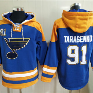 Men's St. Louis Blues #91 Vladimir Tarasenko Blue Ageless Must-Have Lace-Up Pullover Hoodie