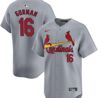 Men's St. Louis Cardinals #16 Nolan Gorman Grey 2024 Away Limited Stitched Baseball Jersey