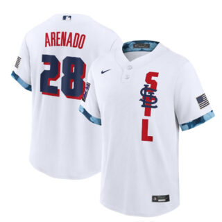 Men's St. Louis Cardinals #28 Nolan Arenado 2021 White All-Star Cool Base Stitched MLB Jersey