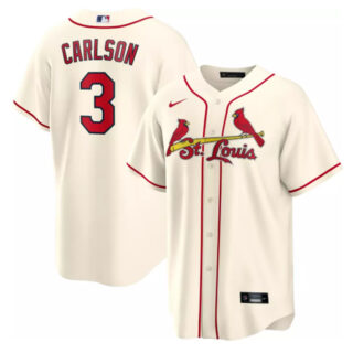 Men's St. Louis Cardinals #3 Dylan Carlson Cream Cool Base Stitched Jersey