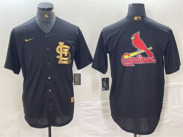 Men's St. Louis Cardinals Black Team Big Logo Cool Base Stitched Jersey 2