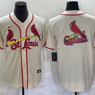 Men's St. Louis Cardinals Cream Big Team Logo In Back Cool Base Stitched Jersey