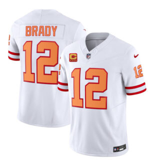 Men's Tampa Bay Buccaneers #12 Tom Brady 2023 F.U.S.E. White With 4-Star C Patch Throwback Limited Stitched Jersey