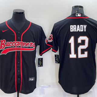 Men's Tampa Bay Buccaneers #12 Tom Brady Black Cool Base Stitched Baseball Jersey