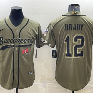Men's Tampa Bay Buccaneers #12 Tom Brady Olive 2022 Salute To Service Cool Base Stitched Baseball Jersey