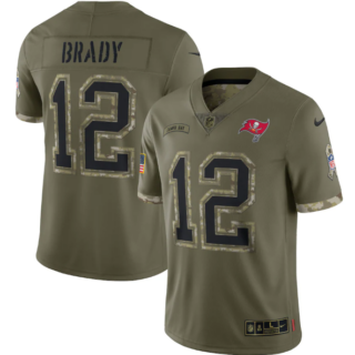 Men's Tampa Bay Buccaneers #12 Tom Brady Olive 2022 Salute To Service Limited Stitched Jersey