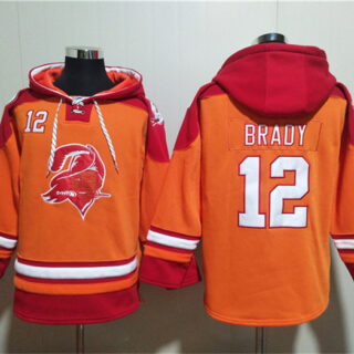 Men's Tampa Bay Buccaneers #12 Tom Brady Orange Red Ageless Must-Have Lace-Up Pullover Hoodie