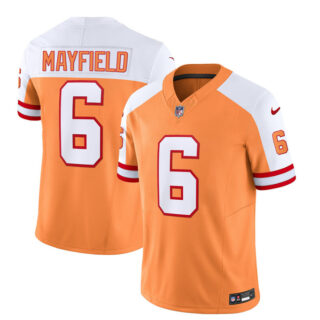 Men's Tampa Bay Buccaneers #6 Baker Mayfield 2023 F.U.S.E. White Gold Throwback Limited Stitched Jersey